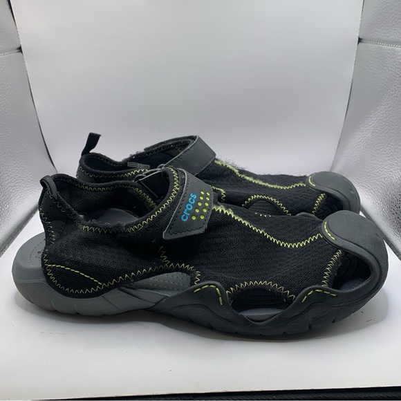 CROCS #15041 BLACK NYLON HOOK LOOP CLOSURE COMFORT FISHING SPORT SANDALS  12 - Picture 5 of 10